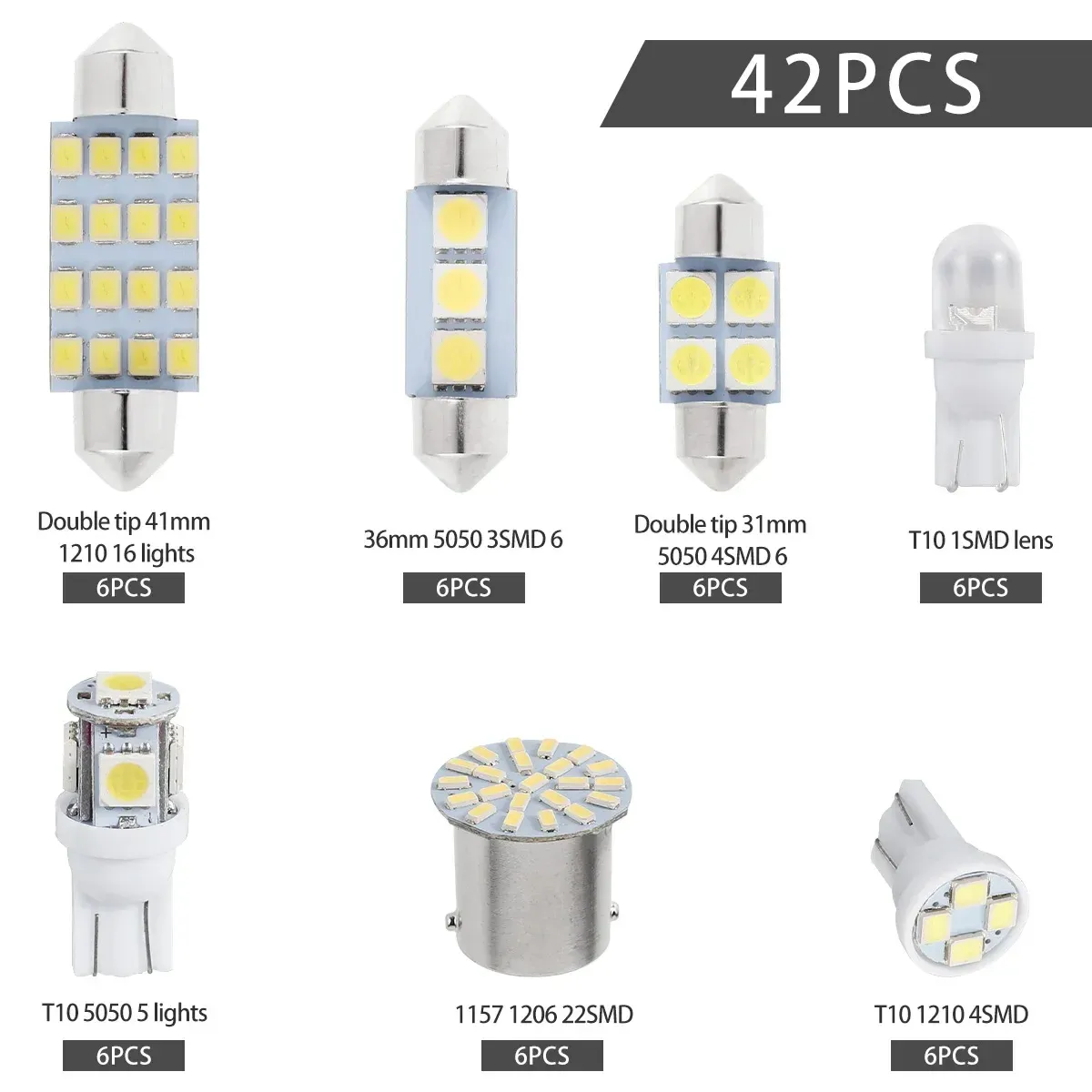 Lot de 42 ampoules LED T10 SMD 6000K pour habitacle de voiture, blanc xénon, remplacement de plaque d'immatriculation et éclairage de lecture 2