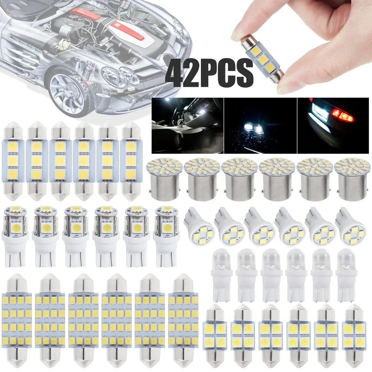 Kit de 42 ampoules LED T10 pour éclairage intérieur de voiture