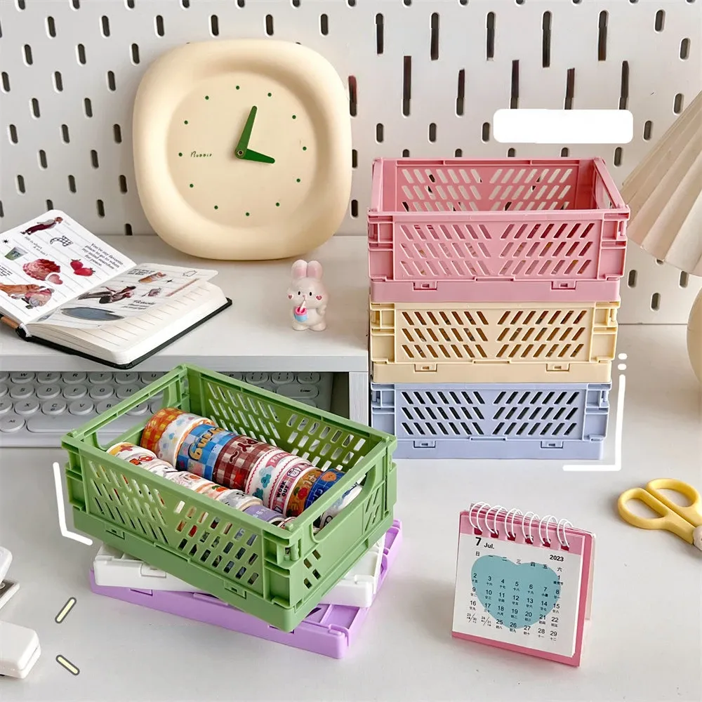 Mini boîte de rangement pliable pour bureau, étagère de papeterie pour étudiants, panier de rangement pour articles divers et cosmétiques 3