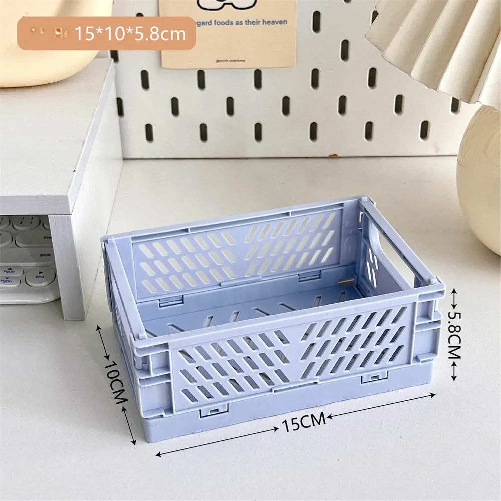 Mini boîte de rangement pliable pour bureau, étagère de papeterie pour étudiants, panier de rangement pour articles divers et cosmétiques 5