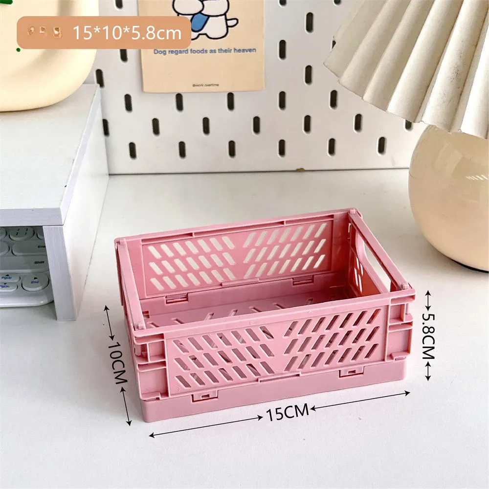 Mini boîte de rangement pliable pour bureau, étagère de papeterie pour étudiants, panier de rangement pour articles divers et cosmétiques 6