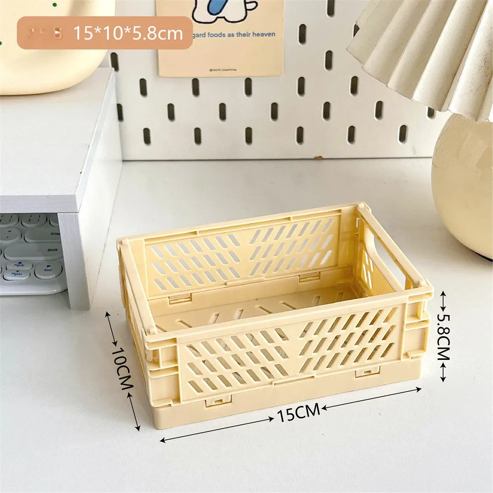 Mini boîte de rangement pliable pour bureau, étagère de papeterie pour étudiants, panier de rangement pour articles divers et cosmétiques 8