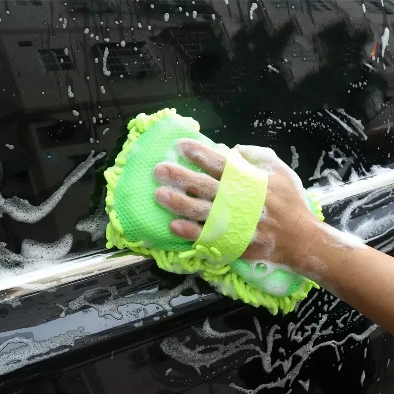 Éponge de lavage pour voiture en microfibre, brosse de nettoyage et de detailing automobile, serviette et gants de lavage auto 2