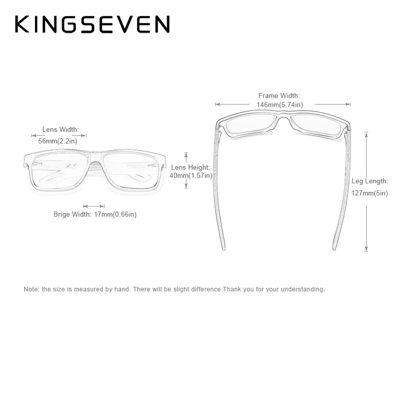 KINGSEVEN Lunettes de soleil carrées vintage en bois, polarisées à 100 % avec protection UV400, pour hommes et femmes 3