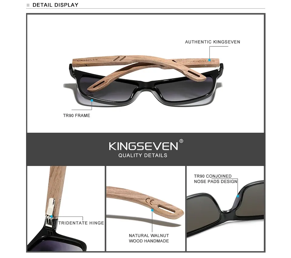 Lunettes de soleil carrées en bois, vue de face