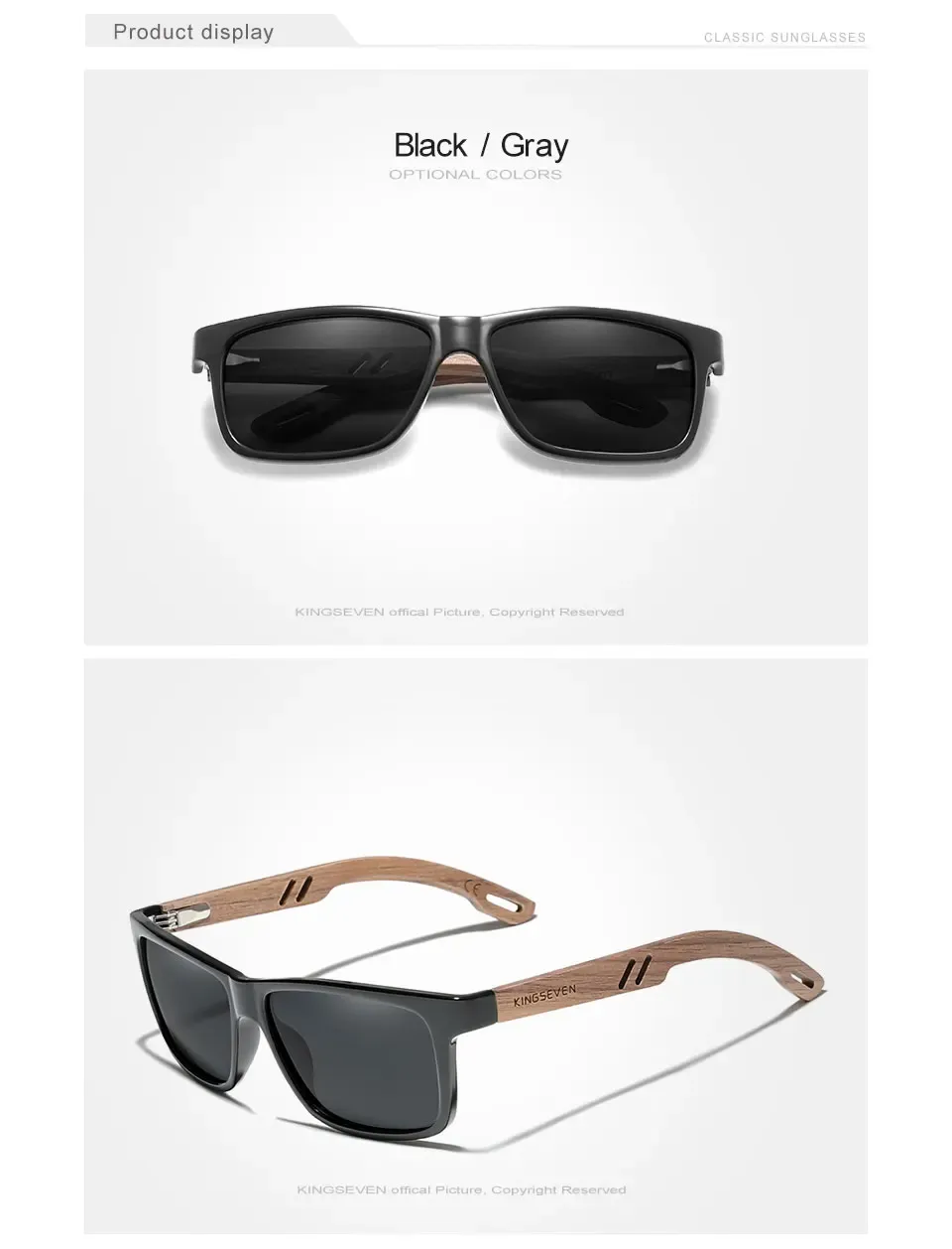 Lunettes de soleil en bois sous différents angles