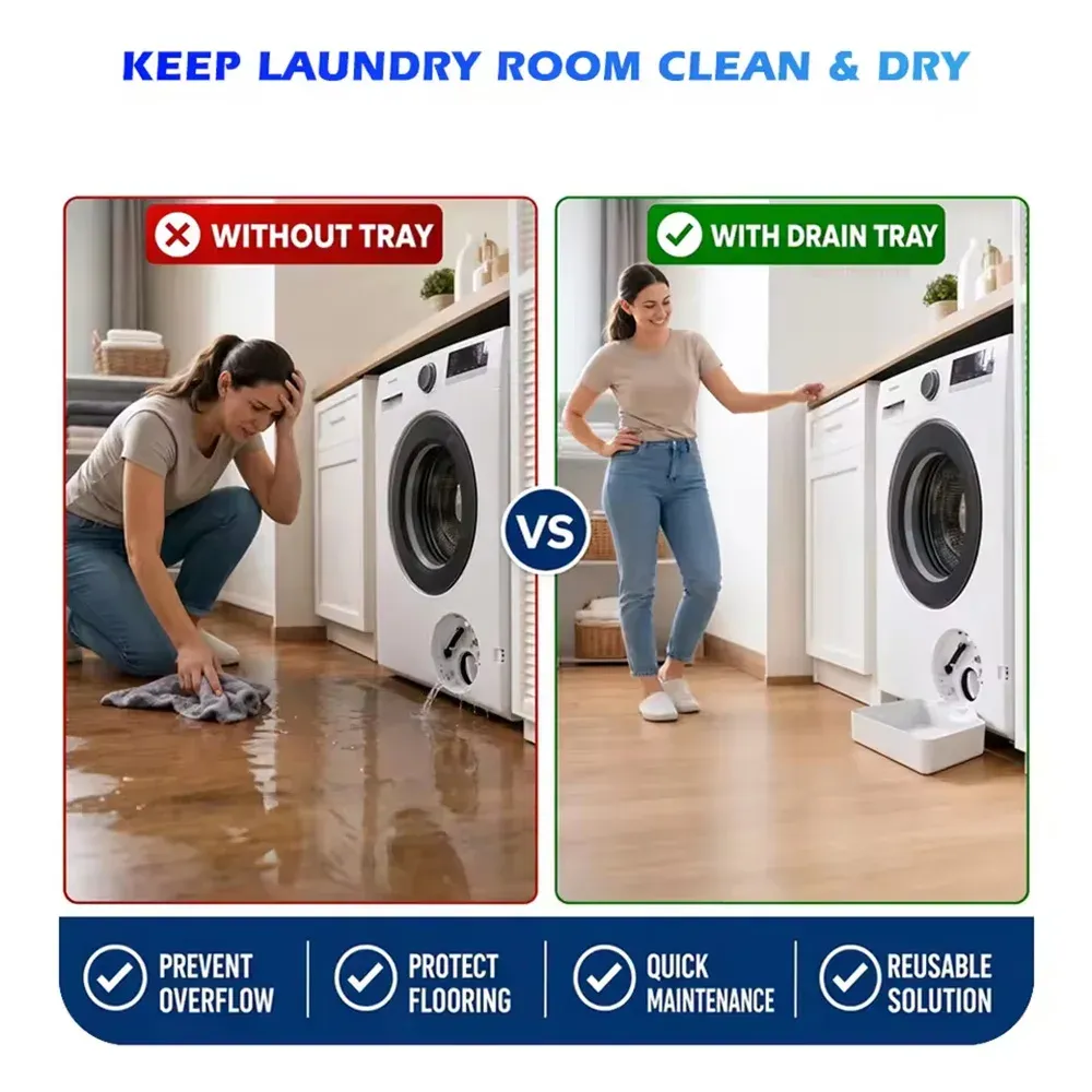 Bac de récupération d'eau universel pour lave-linge à chargement frontal avec entonnoir de vidange 5