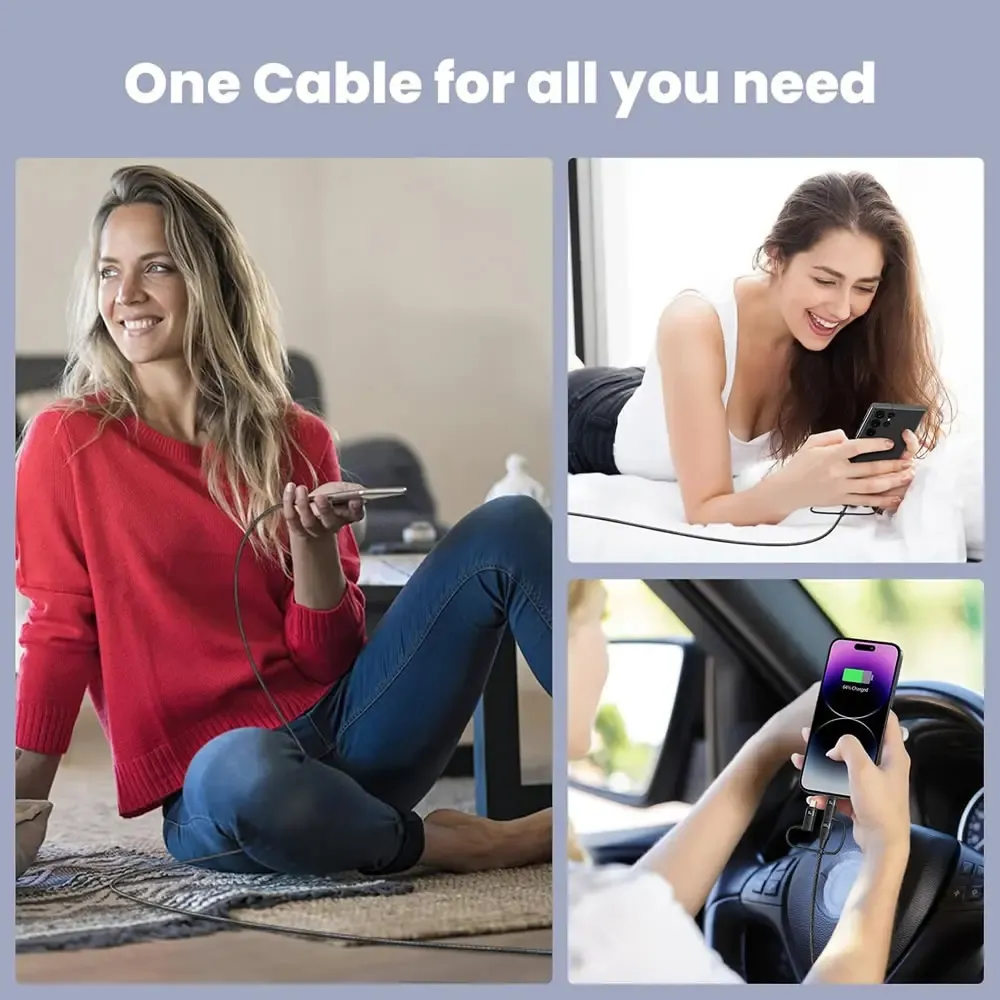 Câble de charge multi-embouts 5 en 1 PD 65 W, tressé en nylon, USB-A/USB-C vers USB-C/Micro-USB/Lightning pour iPhone, Samsung et MacBook 6