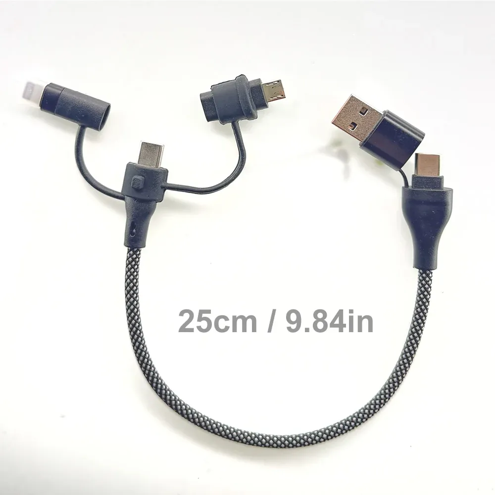 Câble de charge multi-embouts 5 en 1 PD 65 W, tressé en nylon, USB-A/USB-C vers USB-C/Micro-USB/Lightning pour iPhone, Samsung et MacBook 7