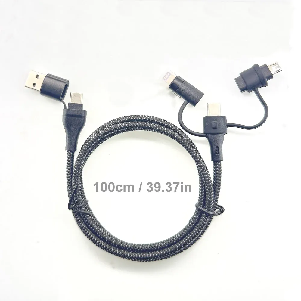 Câble de charge multi-embouts 5 en 1 PD 65 W, tressé en nylon, USB-A/USB-C vers USB-C/Micro-USB/Lightning pour iPhone, Samsung et MacBook 9