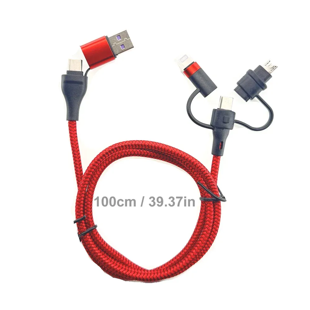 Câble de charge multi-embouts 5 en 1 PD 65 W, tressé en nylon, USB-A/USB-C vers USB-C/Micro-USB/Lightning pour iPhone, Samsung et MacBook 10