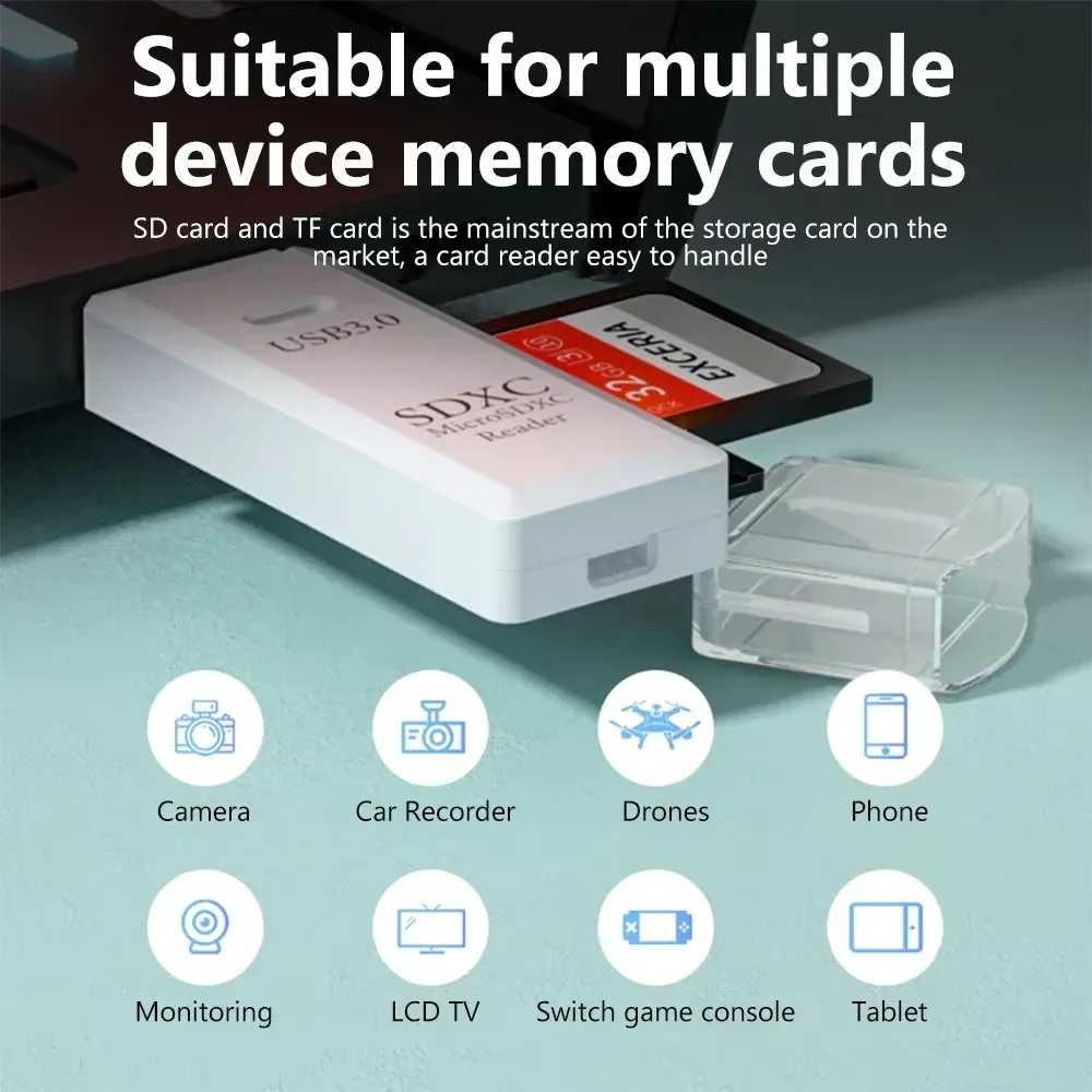 Lecteur de cartes USB 3.0/2.0 2-en-1 compatible cartes SD et TF pour ordinateur, tablette, appareil photo, ordinateur portable et voiture 5