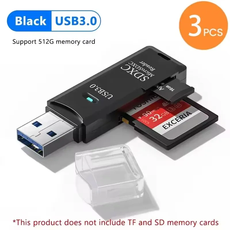 Lecteur de cartes USB 3.0/2.0 2-en-1 compatible cartes SD et TF pour ordinateur, tablette, appareil photo, ordinateur portable et voiture 30