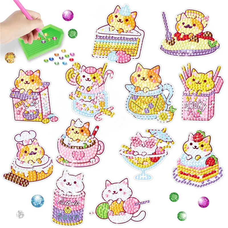 Autocollant chat burger en diamant à faire soi-même, mignon et créatif, décoration murale pour enfants 3