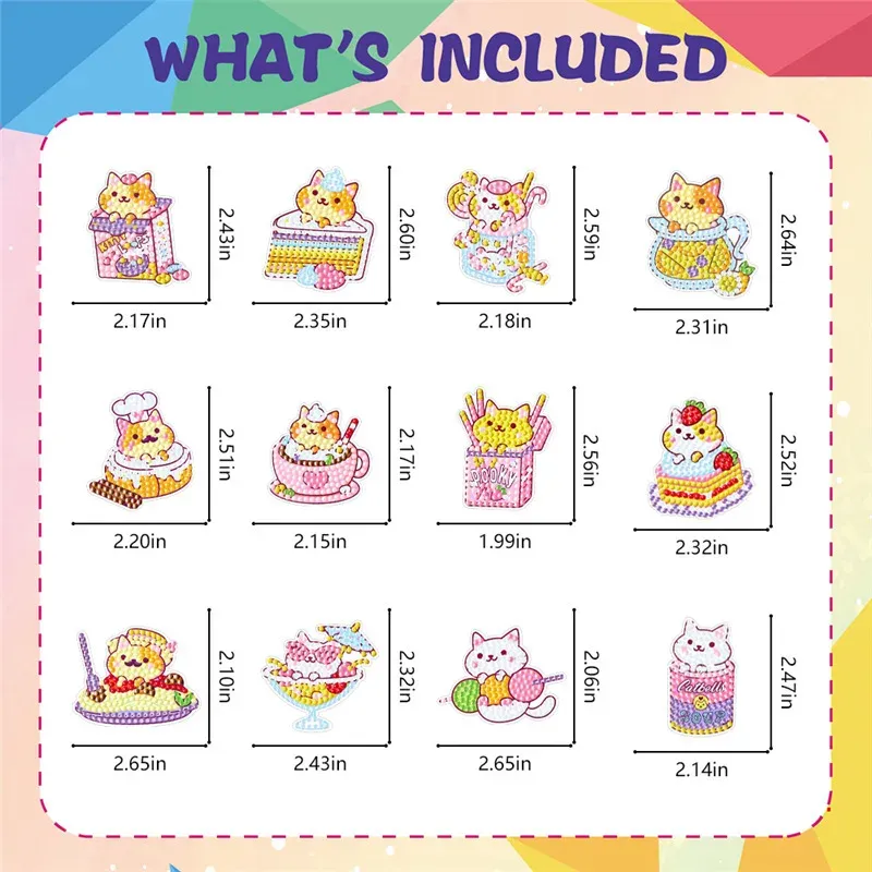 Autocollant chat burger en diamant à faire soi-même, mignon et créatif, décoration murale pour enfants 6