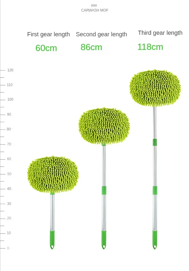 Brosse de nettoyage télescopique verte pour voiture, vue d'ensemble du produit