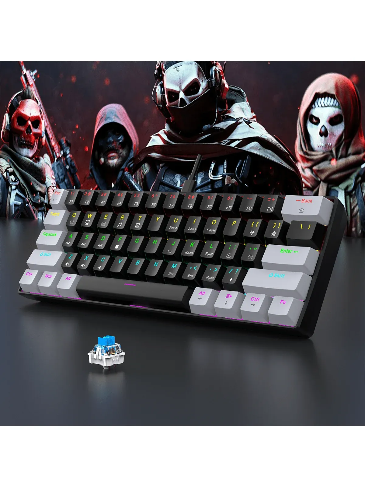Clavier mécanique de jeu filaire 60 %, rétroéclairage RVB, disposition mini ultra compacte pour joueurs PC/Mac et dactylographes, conception idéale pour les déplacements 1