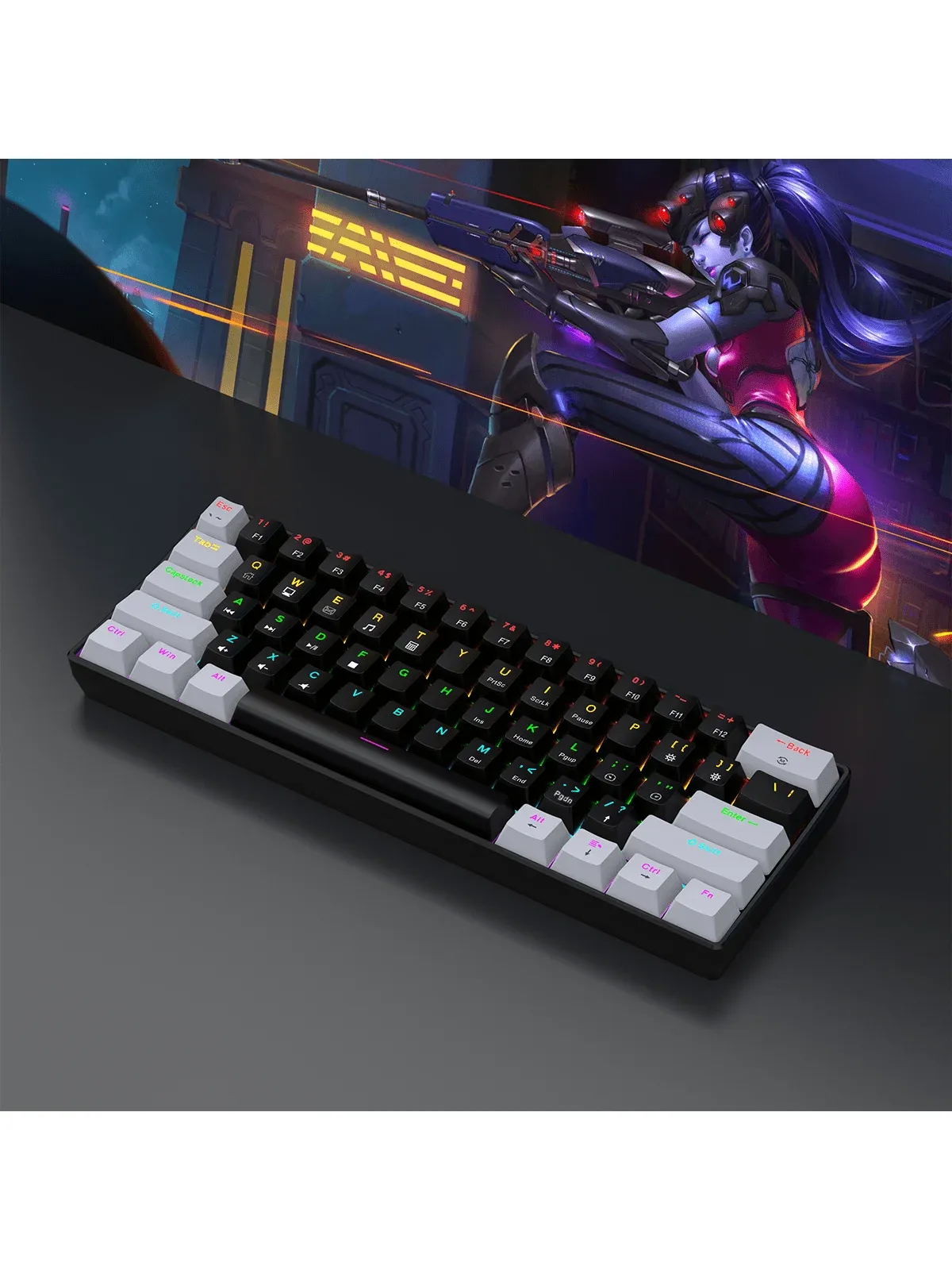 Clavier mécanique de jeu filaire 60 %, rétroéclairage RVB, disposition mini ultra compacte pour joueurs PC/Mac et dactylographes, conception idéale pour les déplacements 3