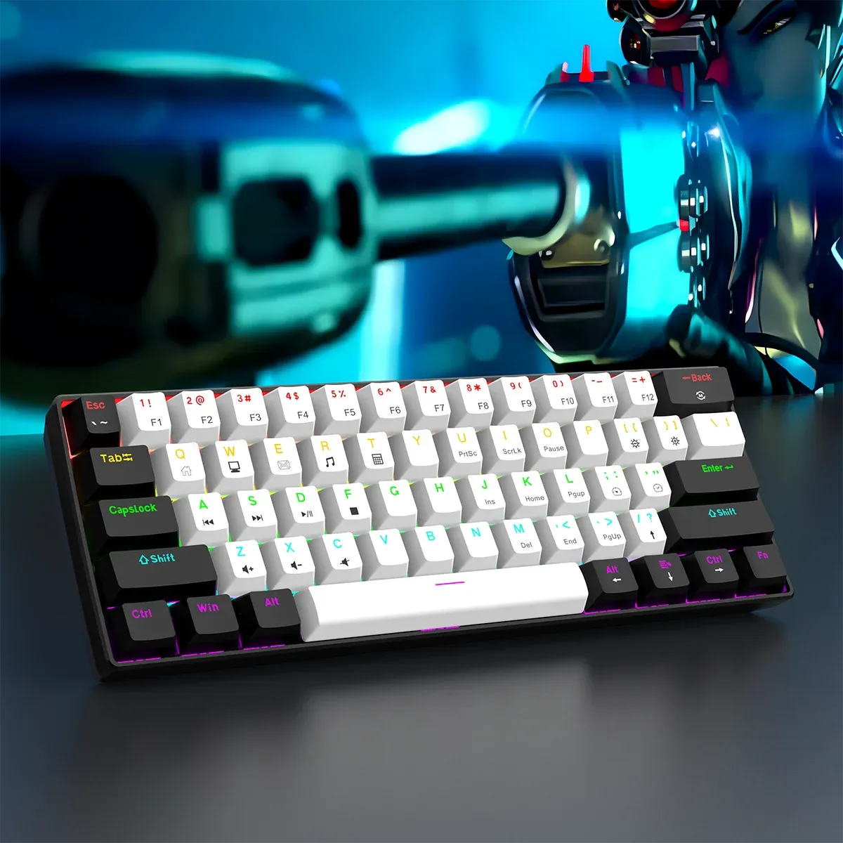 Clavier mécanique de jeu filaire 60 %, rétroéclairage RVB, disposition mini ultra compacte pour joueurs PC/Mac et dactylographes, conception idéale pour les déplacements 6