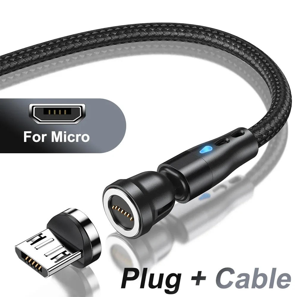 Câble de charge rapide magnétique AUFU 5A, rotation à 540°, avec connecteurs Micro USB et USB Type-C magnétiques, compatible iPhone 14, Samsung et Xiaomi 9