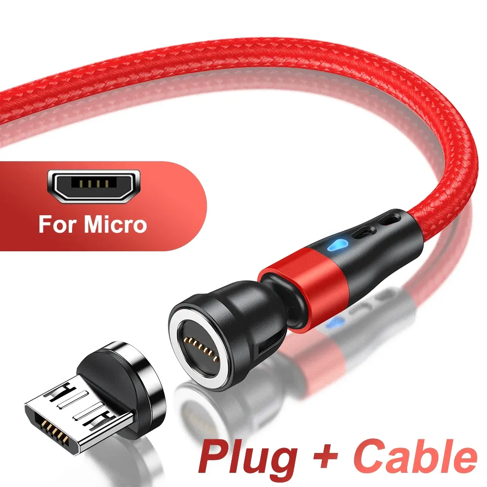 Câble de charge rapide magnétique AUFU 5A, rotation à 540°, avec connecteurs Micro USB et USB Type-C magnétiques, compatible iPhone 14, Samsung et Xiaomi 10