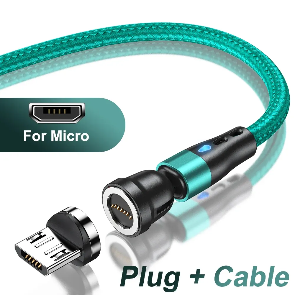 Câble de charge rapide magnétique AUFU 5A, rotation à 540°, avec connecteurs Micro USB et USB Type-C magnétiques, compatible iPhone 14, Samsung et Xiaomi 11
