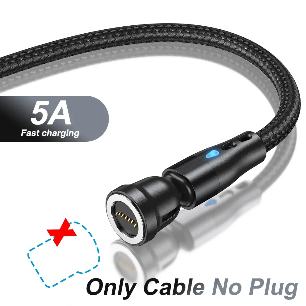 Câble de charge rapide magnétique AUFU 5A, rotation à 540°, avec connecteurs Micro USB et USB Type-C magnétiques, compatible iPhone 14, Samsung et Xiaomi 12