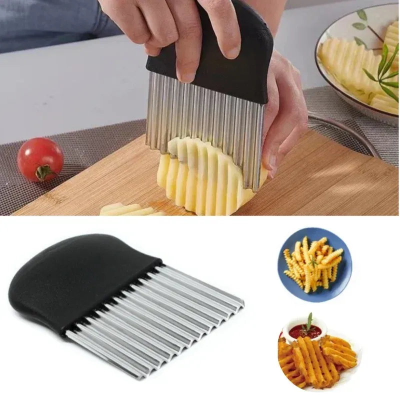 Coupe-frites en acier inoxydable, coupe-chips, coupe-pâte, couteau à découper ondulé, hachoir à légumes, éminceur de fruits