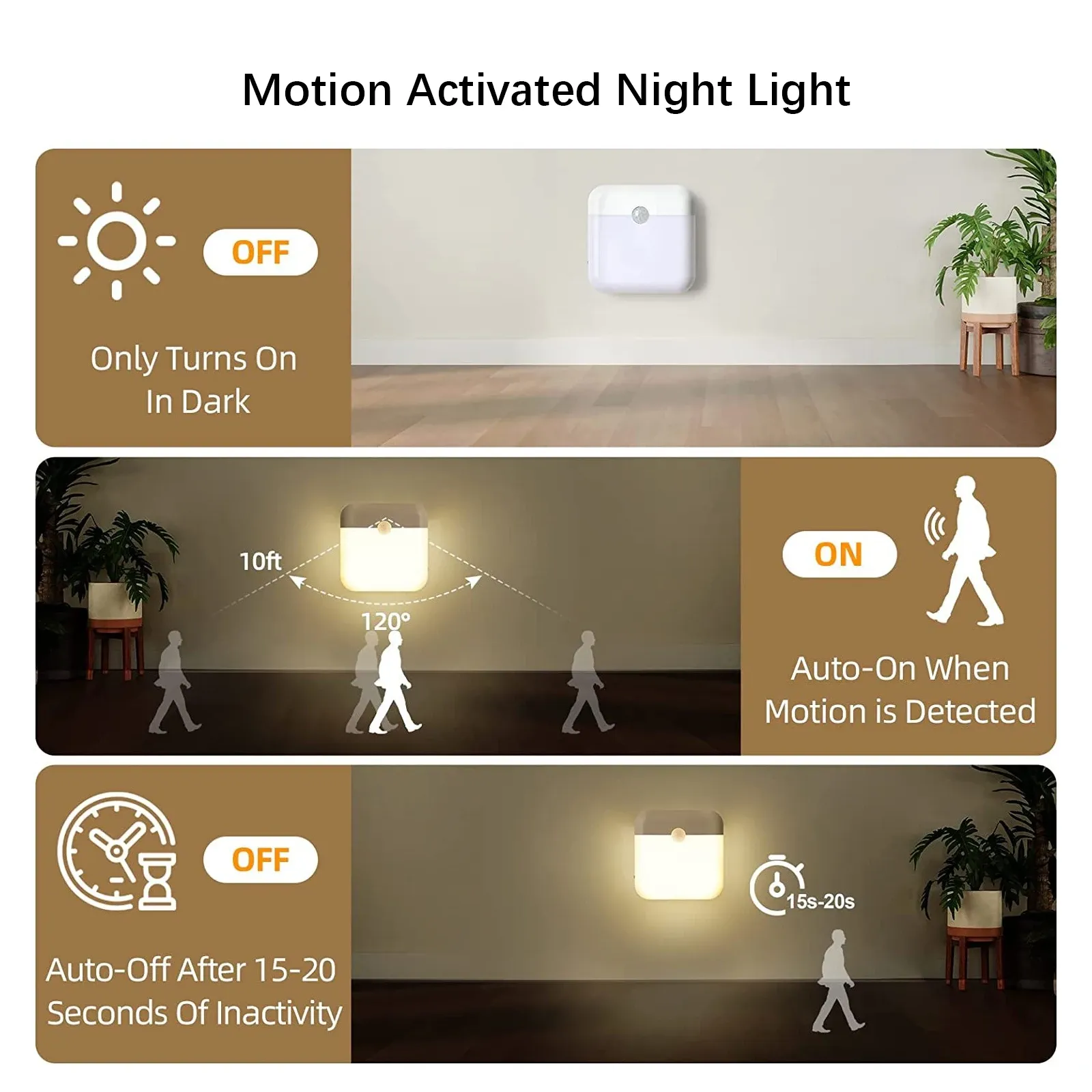 Veilleuse LED à détecteur de mouvement rechargeable USB-C, applique murale sans fil pour escaliers, placard, cuisine et lit 6