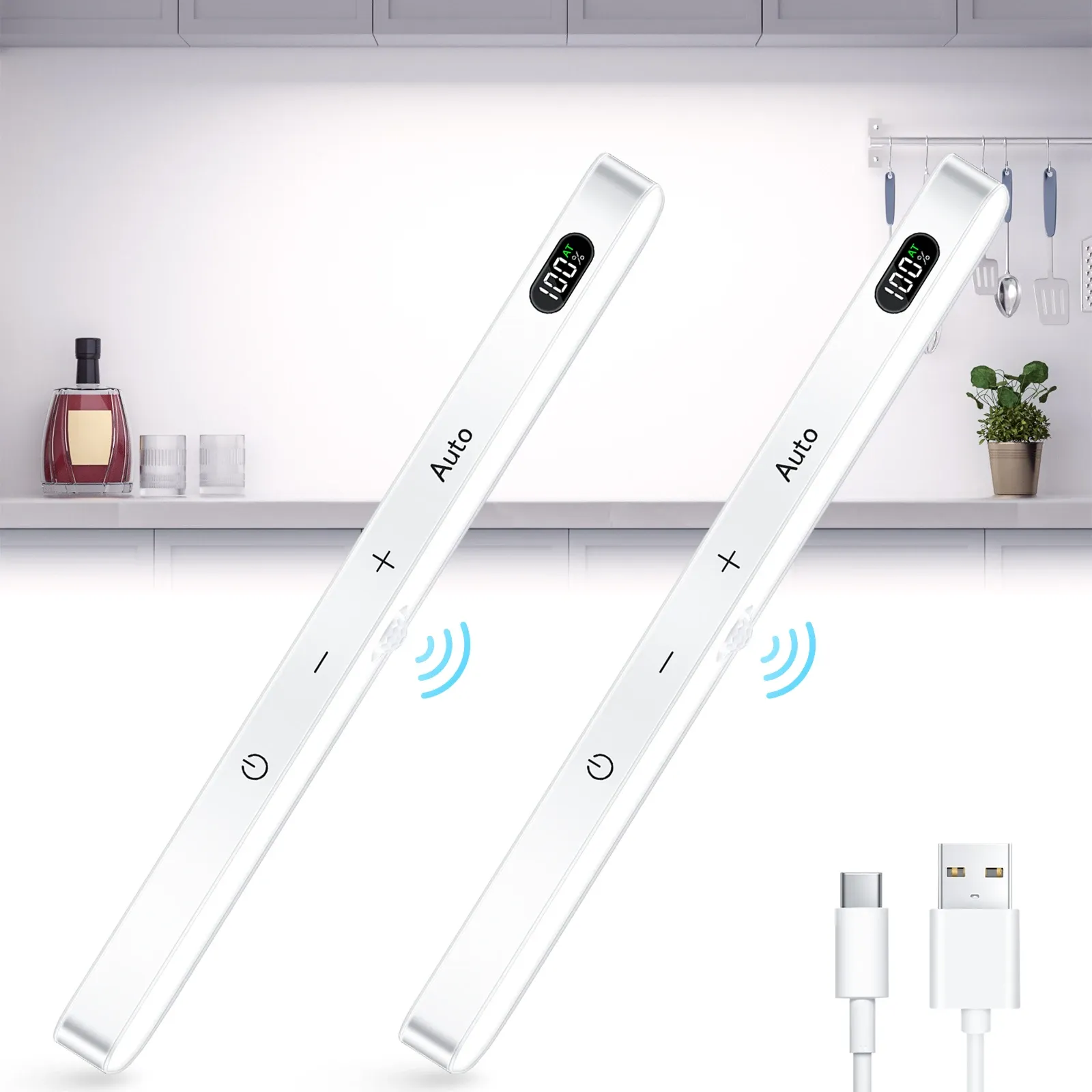 Éclairage d'armoire rechargeable à 60 LED avec capteur de mouvement, écran d'affichage de la batterie et barre tactile WILLED - Image 1