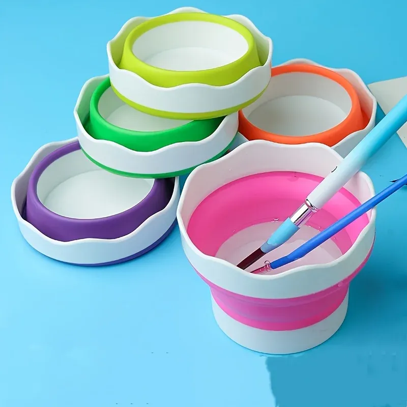 Mini seau pliable en silicone pour pinceaux, gouache et aquarelle - Image 1