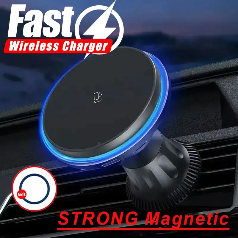Chargeur de voiture magnétique sans fil LED/RGB pour iPhone 12 à 15 Pro Max, support de téléphone MagSafe et station de charge rapide