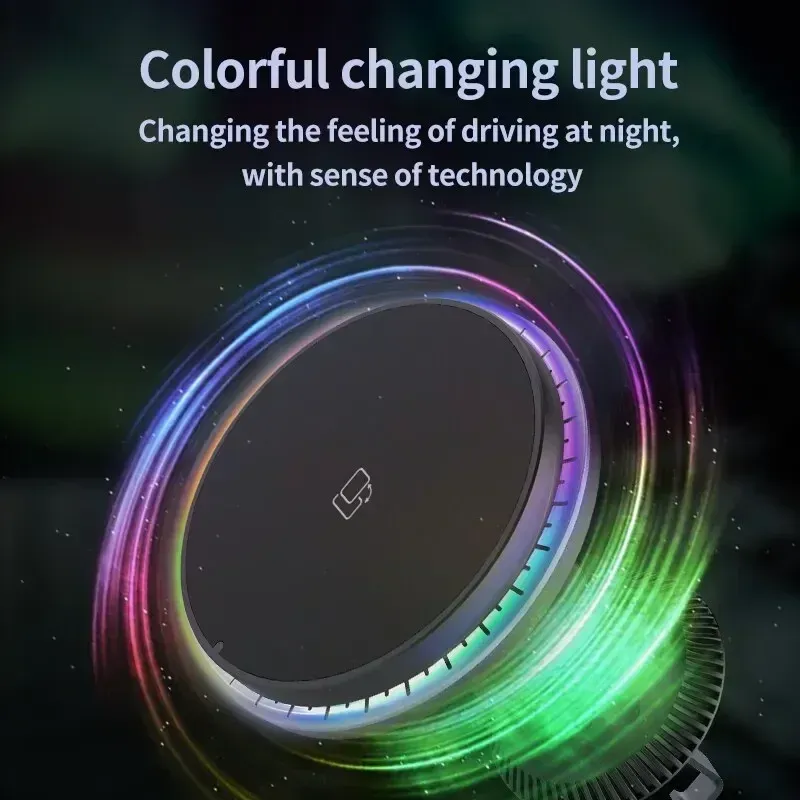 Chargeur de voiture magnétique sans fil LED/RGB pour iPhone 12 à 15 Pro Max, support de téléphone MagSafe et station de charge rapide 4
