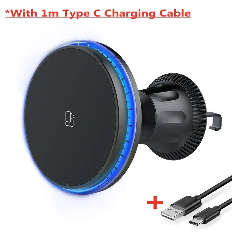 Chargeur de voiture magnétique sans fil LED/RGB pour iPhone 12 à 15 Pro Max, support de téléphone MagSafe et station de charge rapide 9