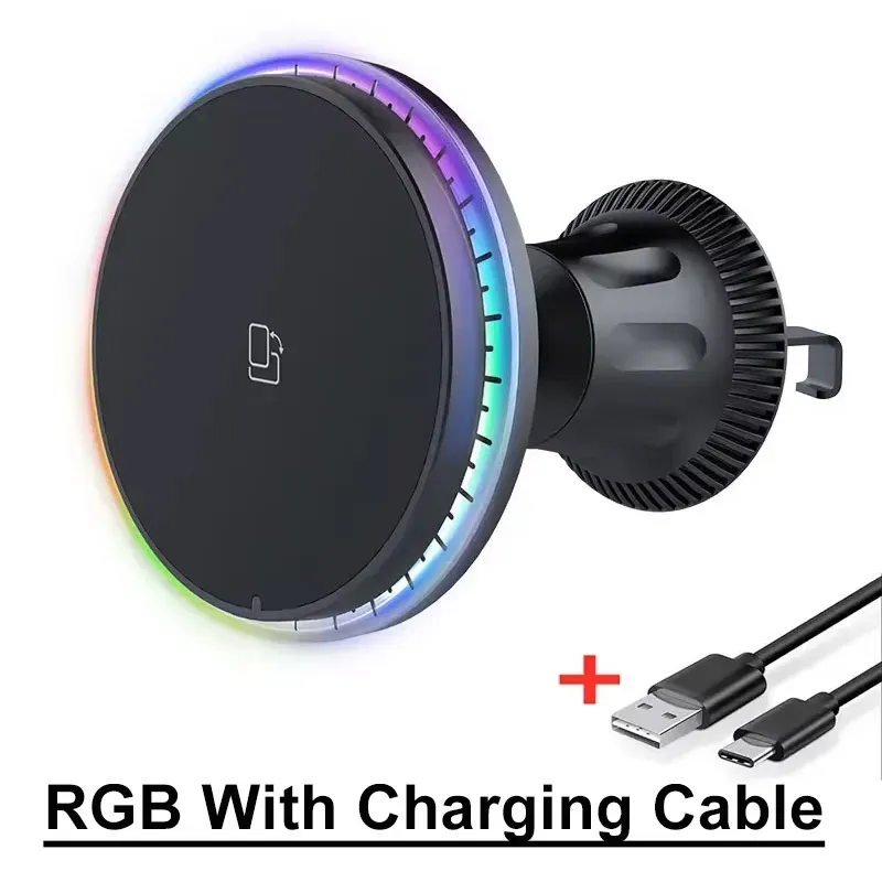 Chargeur de voiture magnétique sans fil LED/RGB pour iPhone 12 à 15 Pro Max, support de téléphone MagSafe et station de charge rapide 7
