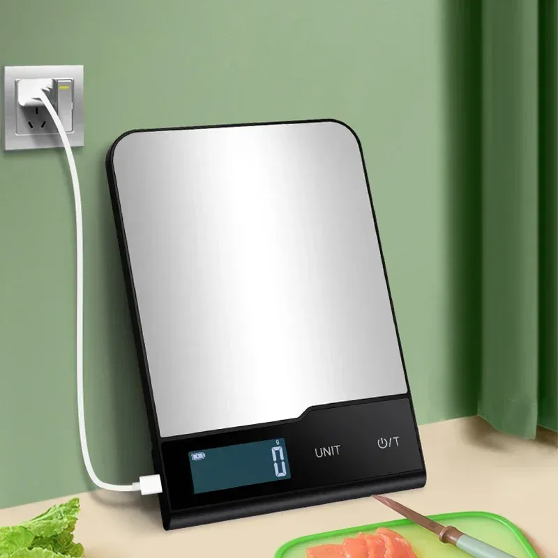 Balance de cuisine numérique rechargeable en acier inoxydable, 5 kg / 10 kg / 15 kg 2