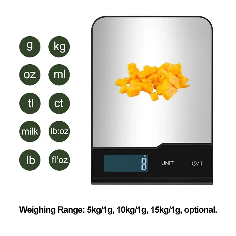 Balance de cuisine numérique rechargeable en acier inoxydable, 5 kg / 10 kg / 15 kg 3