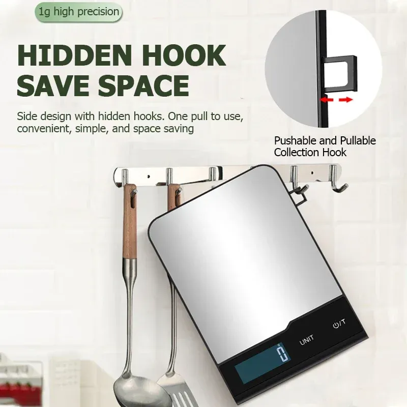 Balance de cuisine numérique rechargeable en acier inoxydable, 5 kg / 10 kg / 15 kg 5