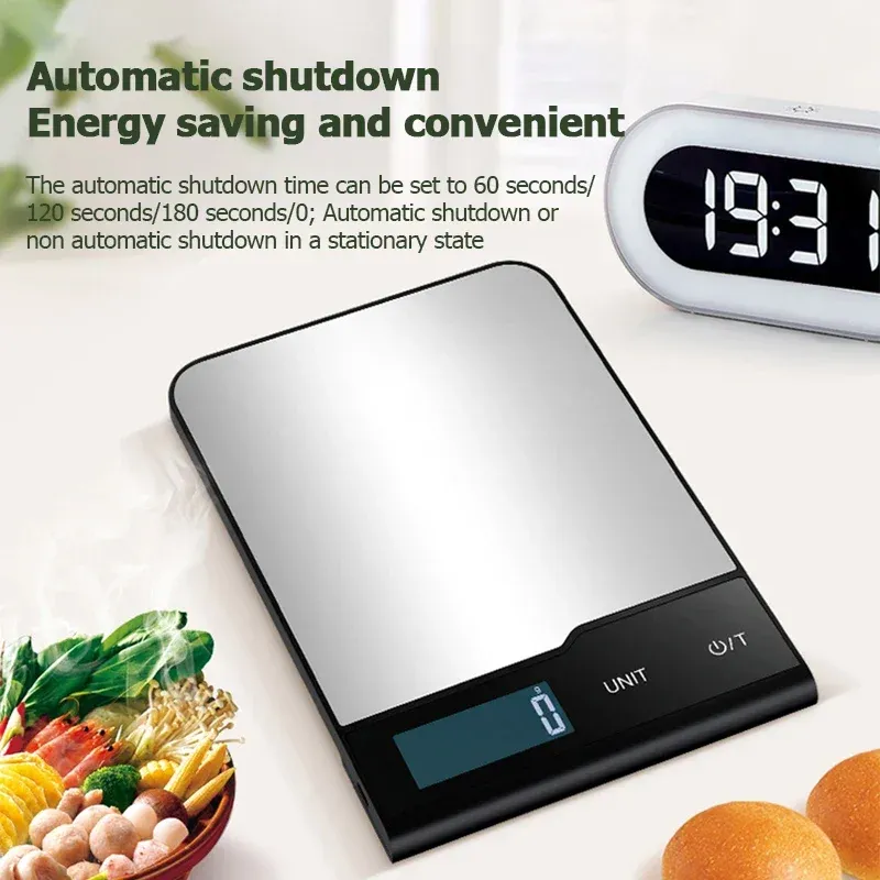 Balance de cuisine numérique rechargeable en acier inoxydable, 5 kg / 10 kg / 15 kg 6