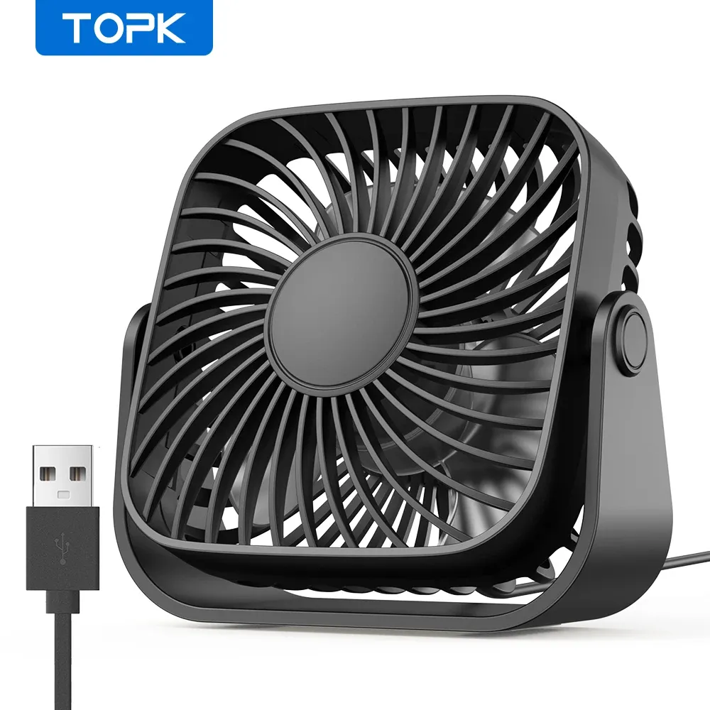 TOPK Mini Ventilateur Portable USB 4 Pouces pour Camping, Ventilateur de Bureau Silencieux 3 Vitesses, Orientable à 360°, pour Chambre et Maison - Image 1