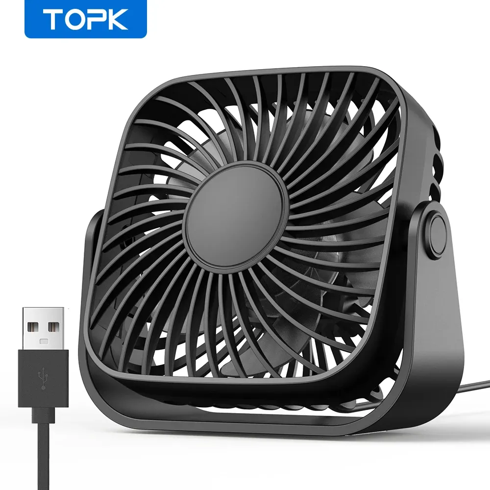 TOPK Mini Ventilateur Portable USB 4 Pouces pour Camping, Ventilateur de Bureau Silencieux 3 Vitesses, Orientable à 360°, pour Chambre et Maison 11