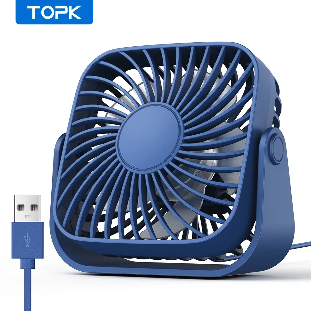 TOPK Mini Ventilateur Portable USB 4 Pouces pour Camping, Ventilateur de Bureau Silencieux 3 Vitesses, Orientable à 360°, pour Chambre et Maison 10