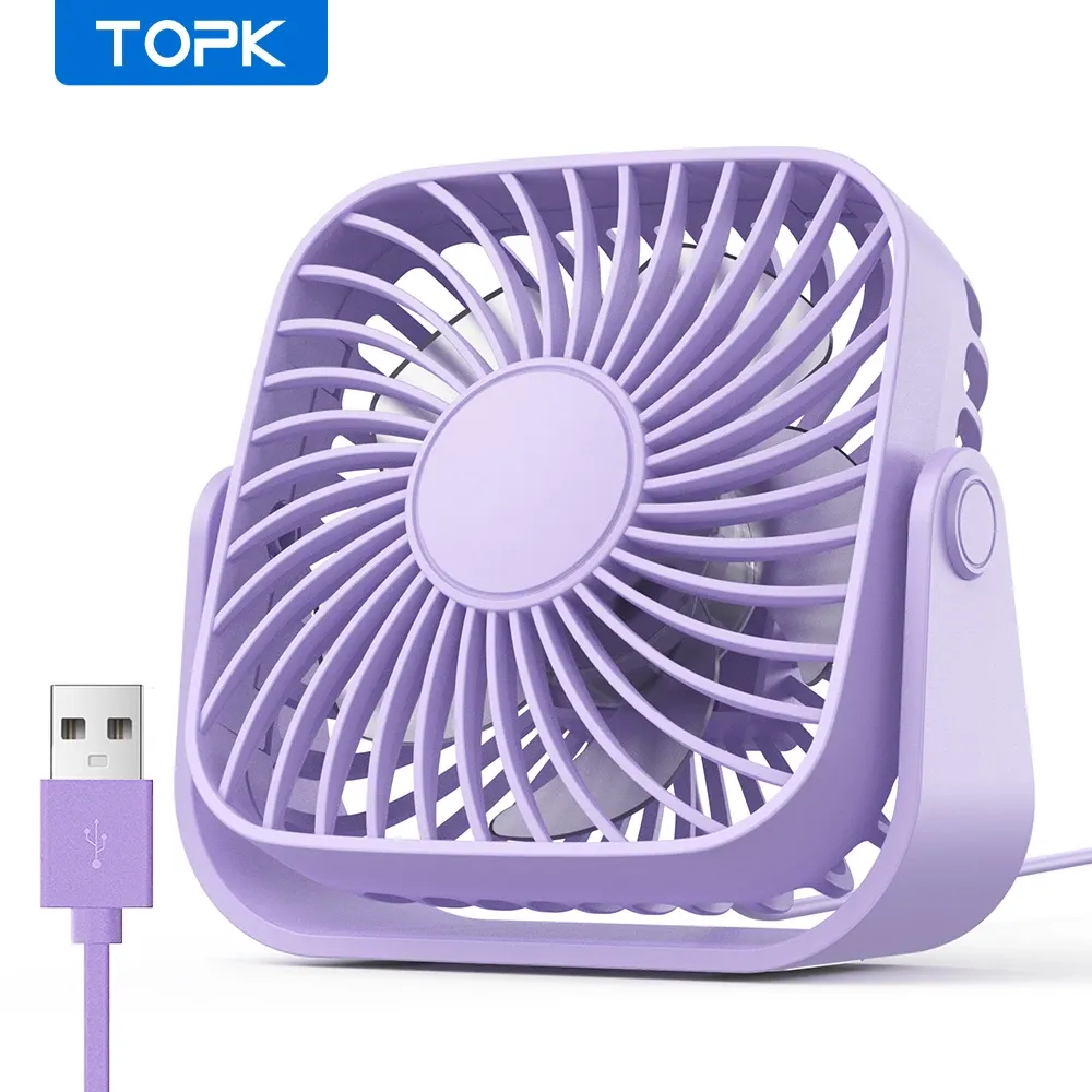 TOPK Mini Ventilateur Portable USB 4 Pouces pour Camping, Ventilateur de Bureau Silencieux 3 Vitesses, Orientable à 360°, pour Chambre et Maison 9
