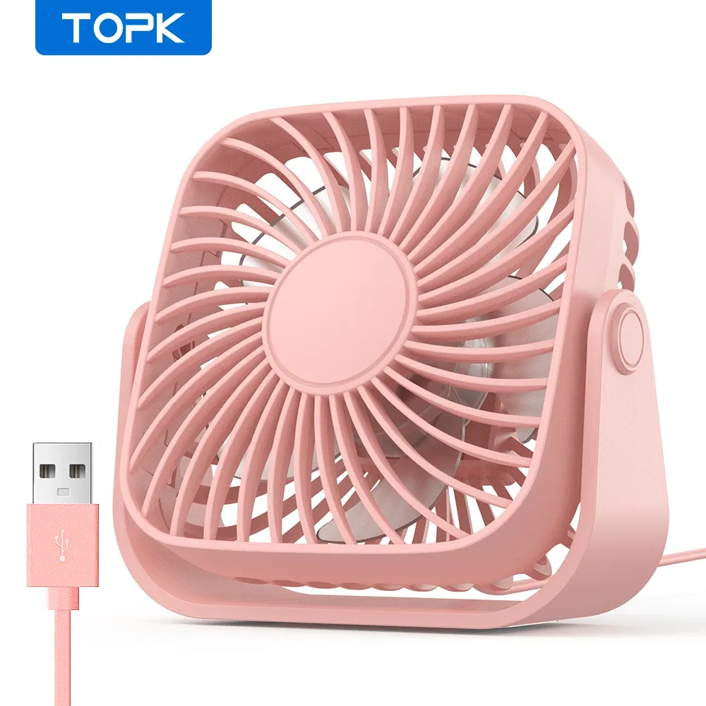 TOPK Mini Ventilateur Portable USB 4 Pouces pour Camping, Ventilateur de Bureau Silencieux 3 Vitesses, Orientable à 360°, pour Chambre et Maison 8