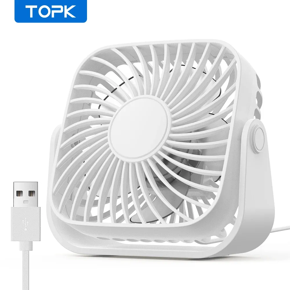 TOPK Mini Ventilateur Portable USB 4 Pouces pour Camping, Ventilateur de Bureau Silencieux 3 Vitesses, Orientable à 360°, pour Chambre et Maison 7