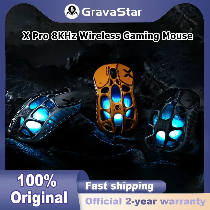 Souris de jeu sans fil GravaStar Mercury X Pro avec récepteur 8K, capteur PAW3950 32 000 DPI, cadre évidé en alliage de magnésium ultraléger, éclairage RVB - Image 1