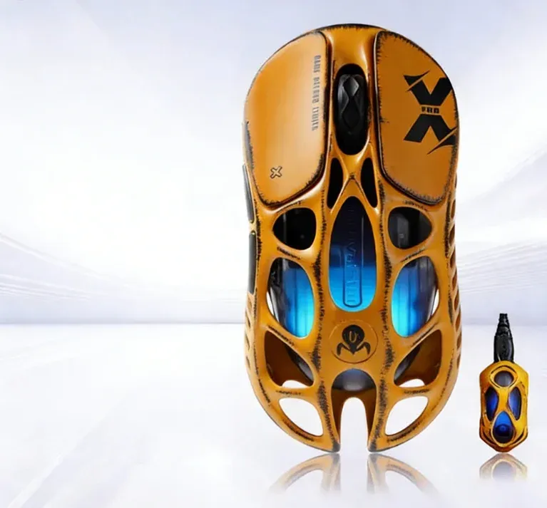 Souris de jeu sans fil GravaStar Mercury X Pro avec récepteur 8K, capteur PAW3950 32 000 DPI, cadre évidé en alliage de magnésium ultraléger, éclairage RVB 10