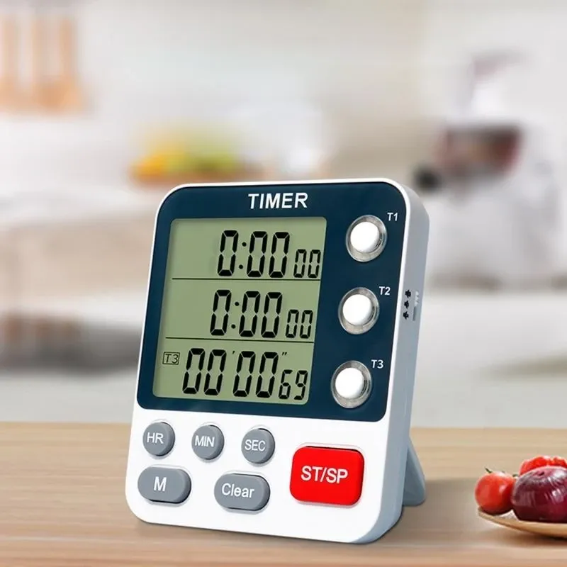 Minuterie de cuisine numérique à 3 canaux, compte à rebours et chronomètre, pour cuisine et salle de bain 2
