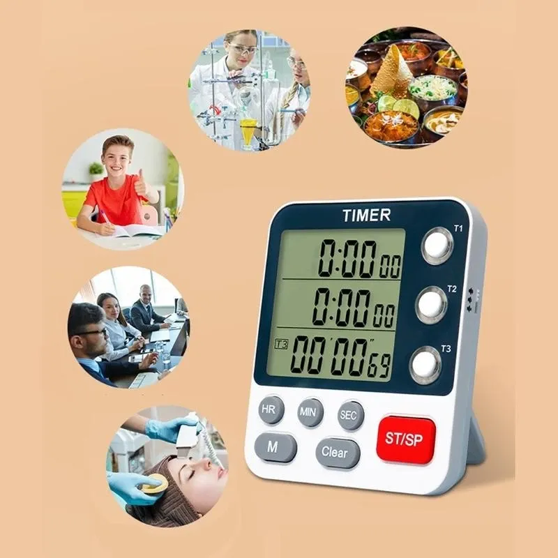 Minuterie de cuisine numérique à 3 canaux, compte à rebours et chronomètre, pour cuisine et salle de bain 5