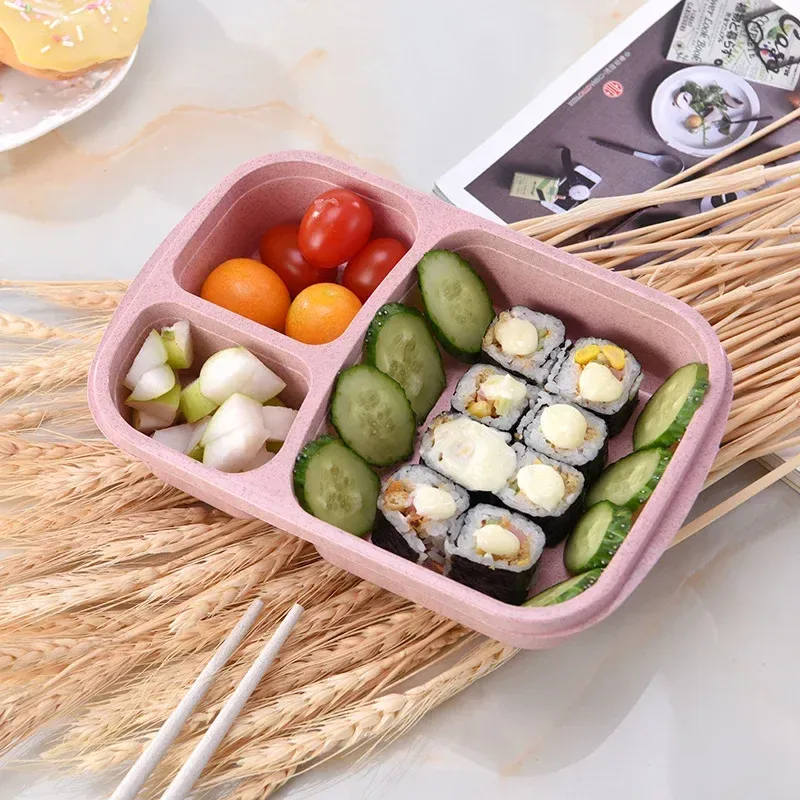 Boîte à déjeuner en paille de blé avec compartiments, boîte Bento portable pour pique-nique, récipient à fruits compatible micro-ondes, vaisselle pour étudiant 3